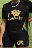 Casual Letter Print O Neck Short Sleeve T-shirt And Shorts Sportwear Two Pieces Workout Shorts Sets