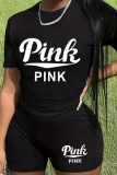 Casual Letter Print O Neck Short Sleeve T-shirt And Shorts Sportwear Two Pieces Workout Shorts Sets