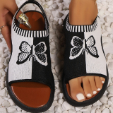 Casual Butterfly Print Fish Mouth New Mesh Knit Flower Embroidery Roman Style Peep Toe Casual Sandals Out Door Shoes