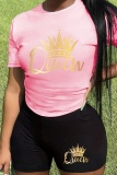 Casual Letter Print O Neck Short Sleeve T-shirt And Shorts Sportwear Two Pieces Workout Shorts Sets