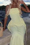 Sexy Backless Sleeveless Spaghetti Strap Long Vacation Ruched A Line Maxi Slip Sundress
