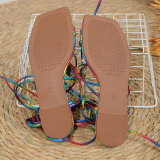 Casual Rainbow Color Butterfly Decor Belted Square Toe Summer Flat Strappy Sandals