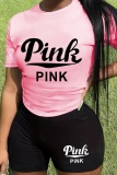 Casual Letter Print O Neck Short Sleeve T-shirt And Shorts Sportwear Two Pieces Workout Shorts Sets