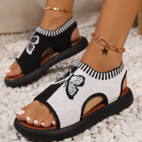Casual Butterfly Print Fish Mouth New Mesh Knit Flower Embroidery Roman Style Peep Toe Casual Sandals Out Door Shoes
