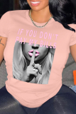 Pink Casual Print Basic O Neck T-Shirts