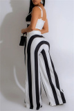 Sexy Stripe Print Backless Sleeveless Spaghetti Strap Tank Crop Tops And Wide Leg Pants Vacation Formal Office Lady Two Pieces Trouser Sets
