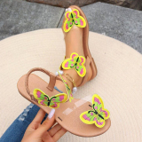 Casual Butterfly Decor Round Sandals Flat Bottom And Light Slip On Beach Vacation Shoes