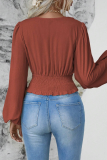 Daily Lantern Sleeve V Neck Cinch Waist Ruched Vacation Blouse