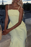 Sexy Backless Sleeveless Spaghetti Strap Long Vacation Ruched A Line Maxi Slip Sundress