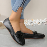 Casual Bow Decor Round Shallow Loafers Flats Shoes Toe Flat Office Lady Shoes