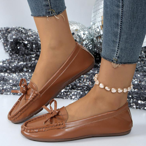 Casual Bow Decor Round Shallow Loafers Flats Shoes Toe Flat Office Lady Shoes