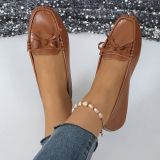 Casual Bow Decor Round Shallow Loafers Flats Shoes Toe Flat Office Lady Shoes