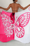 Sexy Butterfly Print See-Through Backless Vacation Beach Swimwears Cover Up Skirt Swimsuit