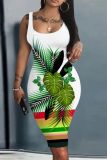 Casual Floral Print Sleeveless U Neck Vest Bodycon Midi Tank Dresses