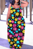 Street Graphics Print Backless Spaghetti Strap Floor Length Plus Size Vacation Baggy Maxi Slip Dresses