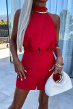 Sleeveless Backless Zipper Half A Turtleneck Front Slit Formal Office Lady Halter Rompers