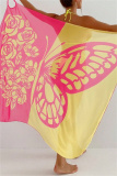 Sexy Butterfly Print See-Through Backless Vacation Beach Swimwears Cover Up Skirt Swimsuit
