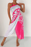 Sexy Butterfly Print See-Through Backless Vacation Beach Swimwears Cover Up Skirt Swimsuit