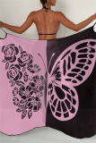 Sexy Butterfly Print See-Through Backless Vacation Beach Swimwears Cover Up Skirt Swimsuit