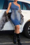 Sleeveless Backless Sloping Shoulder Formal Party Evening Bodycon Denim Mini Dresses