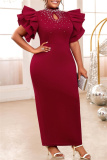 Party Formal Pearl Decor Half A Turtleneck Ruffle Sleeve Hollow Out Evening Bodycon Maxi Dress
