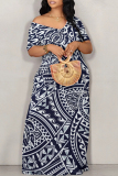 Sexy Boho Graphics Print Off Shoulder Short Sleeve Vacation Loose Maxi T-shirt Dresses
