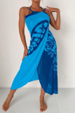 Sexy Butterfly Print See-Through Backless Vacation Beach Swimwears Cover Up Skirt Swimsuit