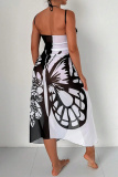 Sexy Butterfly Print See-Through Backless Vacation Beach Swimwears Cover Up Skirt Swimsuit