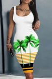 Casual Floral Print Sleeveless U Neck Vest Bodycon Midi Tank Dresses