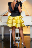 Deep V Neck Backless Ruffle Sleeve Ruffle Tiered Hem Cake Skirt Formal Evening Party Mini Dresses