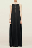 Sleeveless Backless O Neck Hollow Out Loose Vacation A Line Linen Maxi Slip Dress