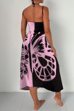 Sexy Butterfly Print See-Through Backless Vacation Beach Swimwears Cover Up Skirt Swimsuit