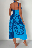 Sexy Butterfly Print See-Through Backless Vacation Beach Swimwears Cover Up Skirt Swimsuit