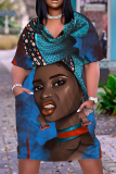 Casual Figure Print Basic V Neck Short Sleeve Pockets Plus Size T-shirt Midi Dresses