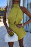 Sleeveless Backless Zipper Half A Turtleneck Front Slit Formal Office Lady Halter Rompers