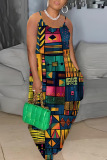 Casual Graphics Print Backless Spaghetti Strap Floor Length Long Baggy Vacation Maxi Slip Dresses