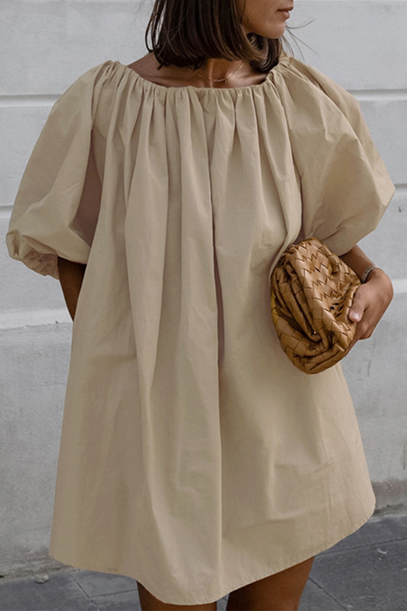 Patchwork Off-Shoulder Lantern Mini Dress.