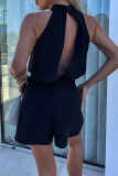 Sleeveless Backless Zipper Half A Turtleneck Front Slit Formal Office Lady Halter Rompers