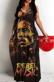 Casual Figure Print Backless Spaghetti Strap Sleeveless Floor Length Long Baggy Vacation Maxi Slip Dresses