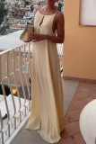 Sleeveless Backless O Neck Hollow Out Loose Vacation A Line Linen Maxi Slip Dress