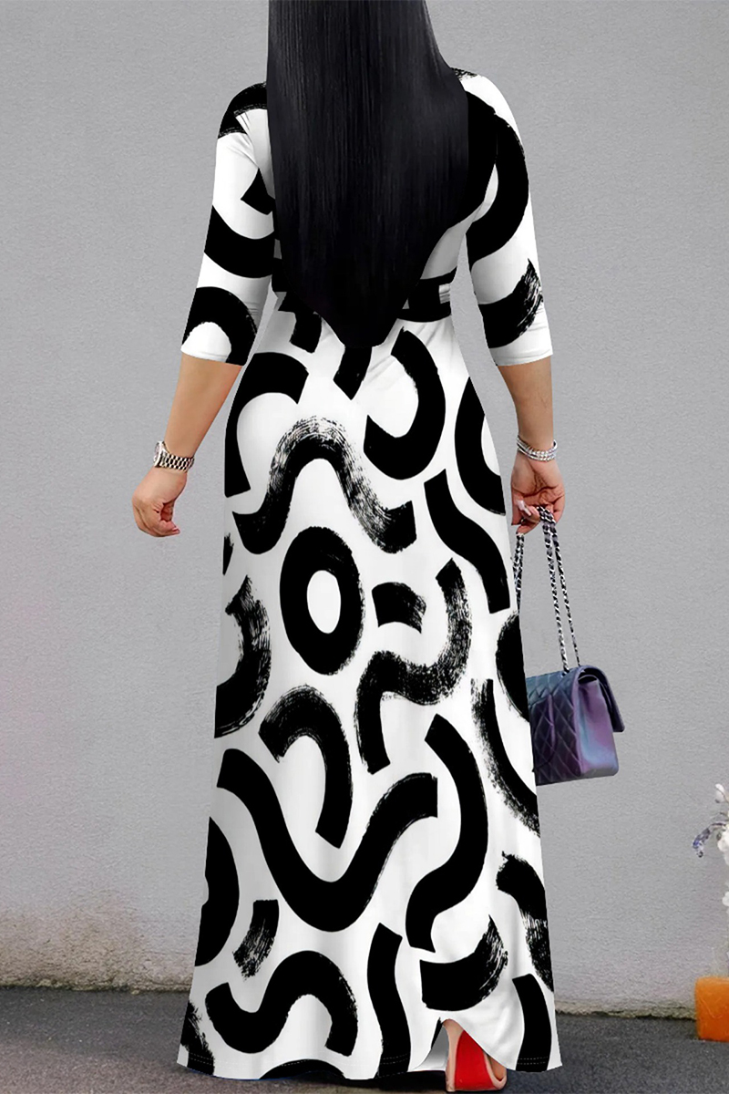 Casual Geometric Print V Neck Dresses
