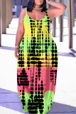 Street Graphics Print Backless Spaghetti Strap Floor Length Plus Size Vacation Baggy Maxi Slip Dresses