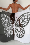 Sexy Butterfly Print See-Through Backless Vacation Beach Swimwears Cover Up Skirt Swimsuit
