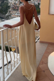 Sleeveless Backless O Neck Hollow Out Loose Vacation A Line Linen Maxi Slip Dress