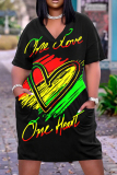 Casual Graphics Print  V Neck Short Sleeve Pockets Plus Size T-shirt Midi Dresses
