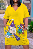 Casual Graphics Print  V Neck Short Sleeve Pockets Plus Size T-shirt Midi Dresses