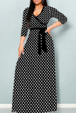Casual Graphics Print V Neck Half Sleeve Floor Length Belted Long Vacation A Line Maxi Dress