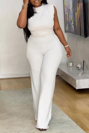 Formal O Neck Sleeveless Regular Office Lady Vacation Palazzo Pants Wide Leg Jumpsuits