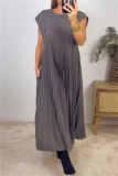 Casual Short Sleeve O Neck Long Vacation Loose Pleated Maxi T-shirt Dresses