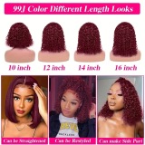 Burgundy Small Curly Noodles Style 13x4 Lace Front Human Hair Wig